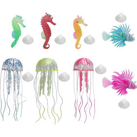 8 pièces Décorations Aquarium Lumineuses, Méduses et Hippocampes Flottants Artificiels pour Bac à Poissons (1/5)