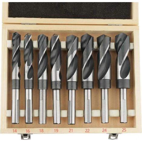 Rosvola 8 pièces ensemble de forets hélicoïdaux HSS, forets hélicoïdaux, foret hélicoïdal en acier trempé HSS, foret hélicoïdal 14mm - 25mm