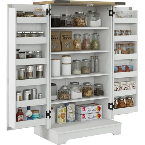 Armoire crème 60x40x104 cm avec 2 portes, 16 étagères dont 1 réglable, meuble de rangement design sobre pour cuisine et salle de bain pratique et fonctionnel