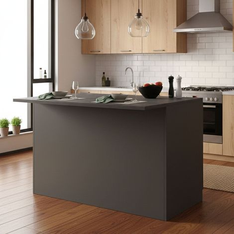 Dmora - Isla de cocina Emmanuel, mesa auxiliar de almacenaje, mueble de cocina con 2 puertas, 100% Made in Italy, 125x90h90 cm, Antracita y Pizarra, con embalaje reforzado (1/5)