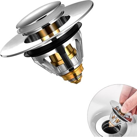 Bouchon de Lavabo Pop-Up Universel avec Flitre Cheveux de Vidange Anti-Odeur Anti-Bloqué Acier Inoxydable pour Baignoire d'Évier de Cuisine 34-38 mm (1/5)