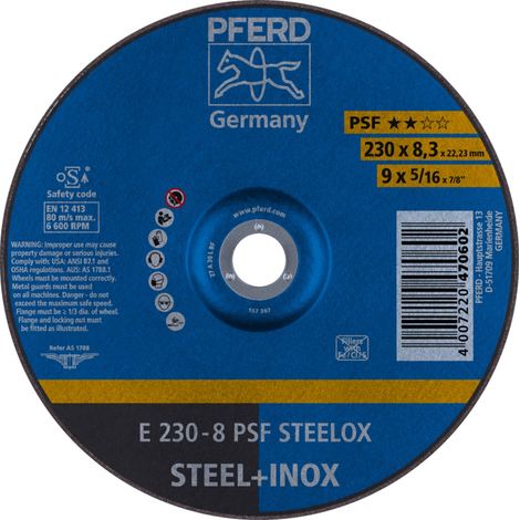 PFERD TOOLS Schruppscheibe E 230x8,3x22,23 mm Universallinie PSF STEELOX für Stahl/Edelstahl 10 Stk