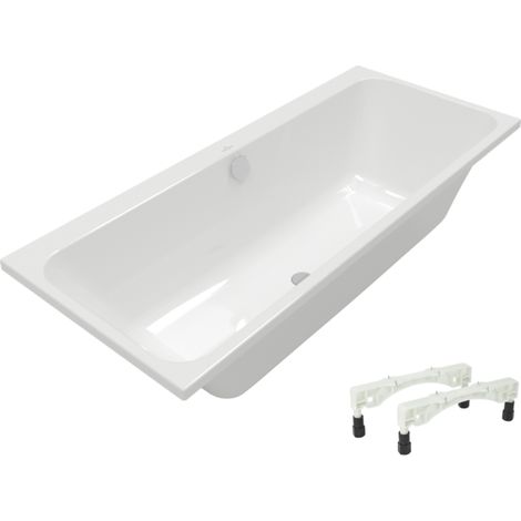 Villeroy & Boch – Baignoire droite 180 x 80 cm – Acrylique blanc – Écoulement central pour 2 personnes – Classe antidérapante A – Installation flexible