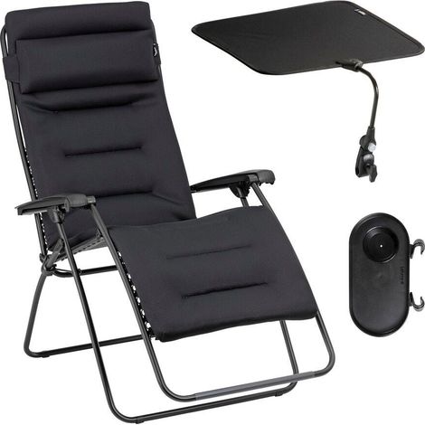 Set gepolsterte Relaxliege XL mit Sonnenschirm und Becherhalter - RSX Clip XL - AirComfort® - Noir Acier -