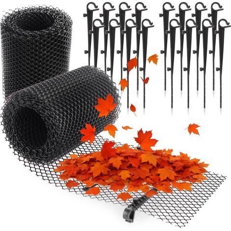 2 rouleaux de 6 m de filets de protection de toit, filtres de gouttière avec 16 clips, adaptés aux kits de protection de gouttière pour maisons et abris de voiture (1/5)
