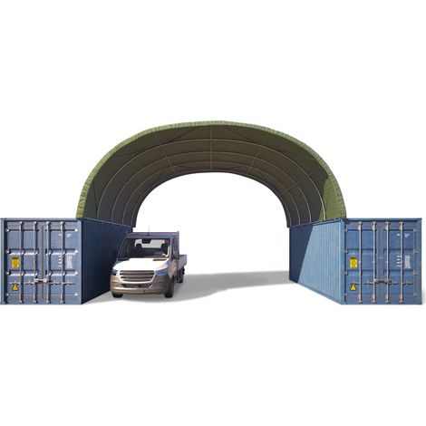 TOOLPORT Copertura per container 8x6m in PVC 2300N verde scuro – Tenda capannone per lo stoccaggio di merci, copertura mobile (1/5)