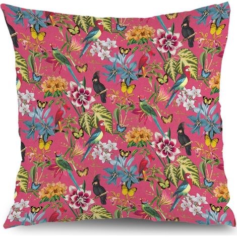 Housse de coussin plantes fleurs papillons, décoration salon rustique,40×40cm