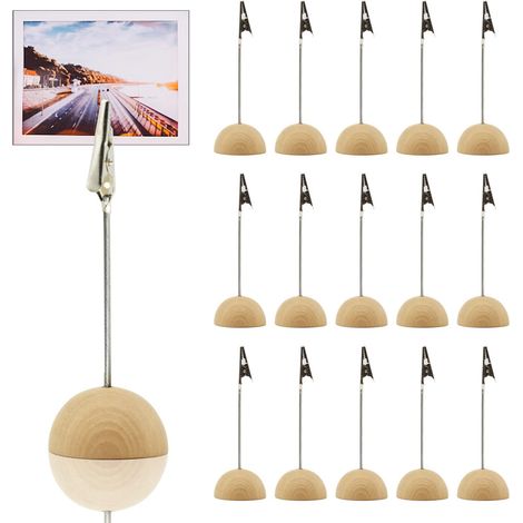 Mémo Clip, 20pcs Porte Photo Mémo et Porte clips Message, Porte Photo Mémo Clip Avec Pince Crocodile et base en Pin, Pince Porte Nom Pour la Décoration de Bureau, café, cuisine, bureau (Demi cercle) (1/5)