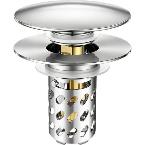 Bouchon Lavabo Pop-Up en Acier Inoxydable avec Filtre, Bonde Évier Universel Anti-Odeur et Anti-Corrosion pour Salle de Bain et Cuis (1/5)