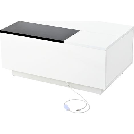 Hochglanz-Couchtisch mit LED-Beleuchtung, ausziehbarer schwarz-weißer Tischplatte, verstecktem Stauraum und 16-farbig einstellbarem Lichtband – die ideale Wahl für ein stilvolles Wohnzimmer (1/5)