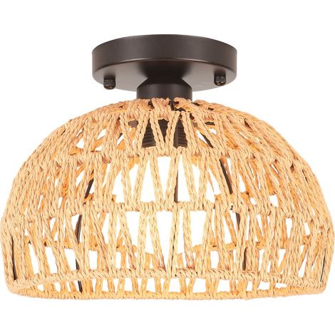 Plafonnier rétro E27 en métal et corde de chanvre – Abat-jour cage rond Ø25cm – Lampe d'intérieur pour cuisine et café – (1/5)