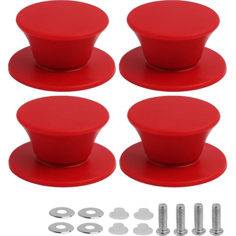 CCYKXA Lot de 4 Poignées de Couvercle Casserole en Silicone Boutons de Rechange Universels Résistants à la Chaleur Sans BPA Avec vis et Joints en Acier Inoxydable (Rouge)