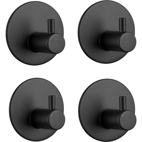 Crochet Adhesif Mural Noir 4 Pièces, Patere Salle de Bain en Acier Inoxydable, Porte Manteau Adhésif pour Cuisine Salle de Bain Chambre à Coucher (1/5)