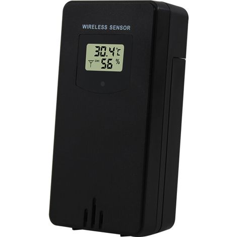 Intelligenter Sensor, 60 m Übertragungsreichweite, IPX4-Wetterstationssensor, wasserdichter Temperatur- und Feuchtigkeitssensor, kompatibel mit E24271 für schwebende Tischgeräte (SCHWARZ)