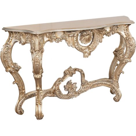 WOODEN CONSOLE TABLE WITH ANTIQUE SILVER LEAF FINISH MADE IN ITALY