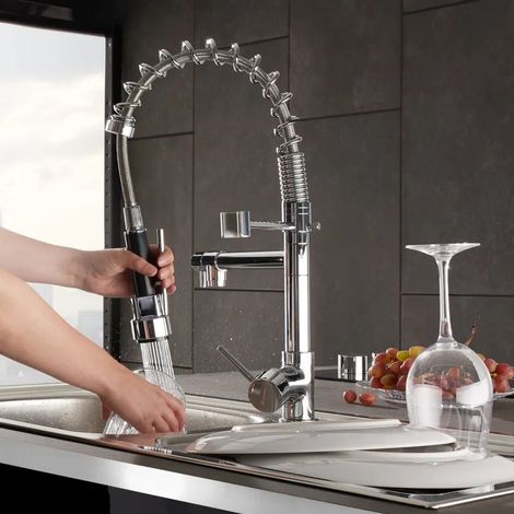 Robinet de cuisine à ressort spiralé + bec et fonction mitigeur (1/5)