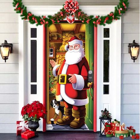Stück Weihnachtsmann-Türdekoration, hängende Türabdeckung, Weihnachtsbanner, hängende Kulisse mit 4 Klettstreifen für weihnachtliche Eingangstürdekorationen