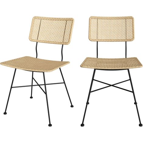Lot de 2 chaises en rotin et pieds en métal noir - BORGA