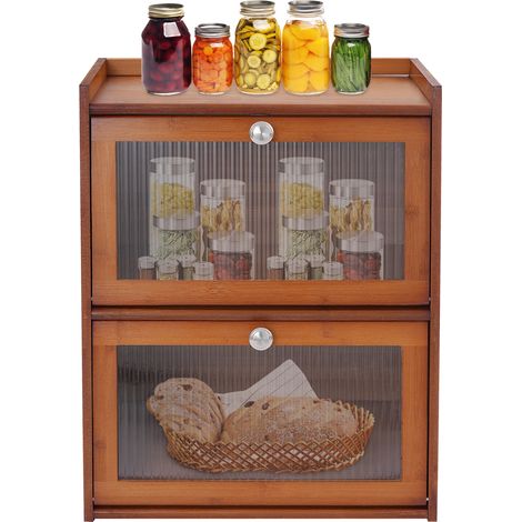 Boîte à pain en bambou, Bois Grande Capacité Boîte Avec planche à découper Boîte de rangement, Pour pain, pain grillé, Huche a Pain pour Cuisine Countertop Double Couche Empilable (1/5)