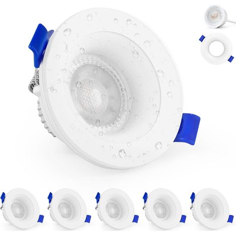 Spot LED Encastrable 230V 3000K IP65 Spot Salle de Bain 68-75mm 6PCS Blanc (1/5)