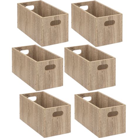 Lot de 6 boîtes de rangement rectangulaires en MDF – Dimensions 31x15x15 cm – Couleur beige effet bois – À monter soi-même – Toilinux