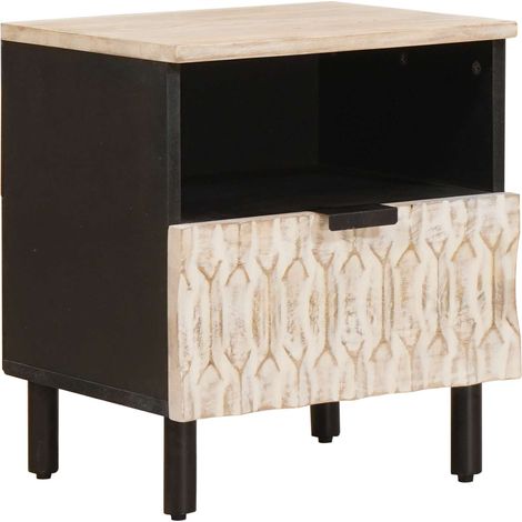 Cabinet de chevet Blanc 40 x 33 x 46 cm Bois de mangue massif (1/5)