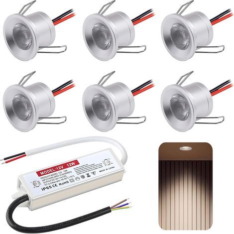Set of 6 Recessed Spotlights, 2W 12V IP65 Waterproof, 25-28mm Hole, Kitchen Bathroom Carport (1/5)