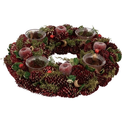 Bougeoir de Noël Centre de table Pomme Rouge pailleté 4 photophores - Feeric Christmas (1/3)
