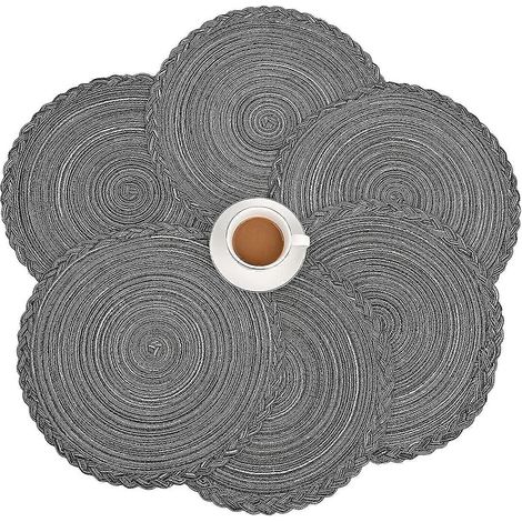 Sets de table ronds, lot de 6 sets de table ronds tissés, résistants à la chaleur, beige (1/5)
