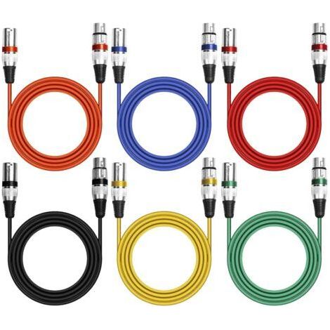 Lot de 6 câbles XLR symétriques mâles et femelles pour microphone, connecteur audio DMX à 3 broches pour enregistrement en studio (2 m) (1/5)