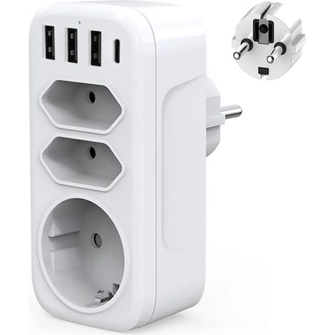 4000-Watt-USB-C-Wandsteckdosenleiste mit 3 USB- und Typ-C-Anschlüssen, 1 Schuko-Steckdose und 2 Euro-Steckdosen für Zuhause, Küche und Büro