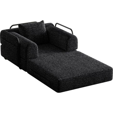1-Sitzer-Schlafsofa aus schwarzem Chenille mit Stauraum und Metallgestell MODENUIT (1/5)