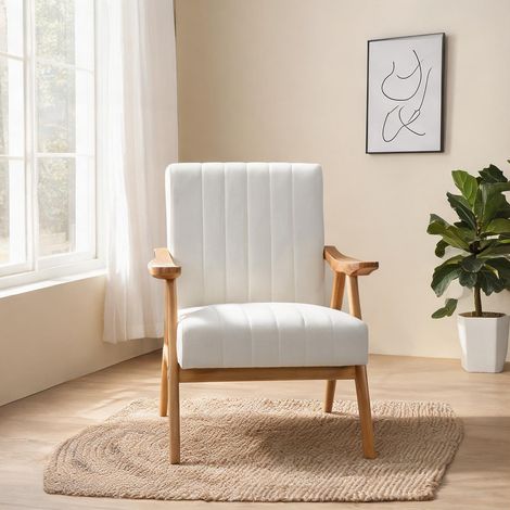 Fauteuil coloris cream blanc en bois 68 x 74 x 82 cm (1/5)
