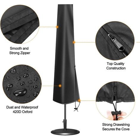 Schutzhülle für Ampelschirme, für Gartenschirme mit versetzter Stange, aus wasserdichtem und UV-beständigem 210D Oxford-Gewebe mit Reißverschluss und Aufbewahrungstasche (190x50x30cm) (1/4)
