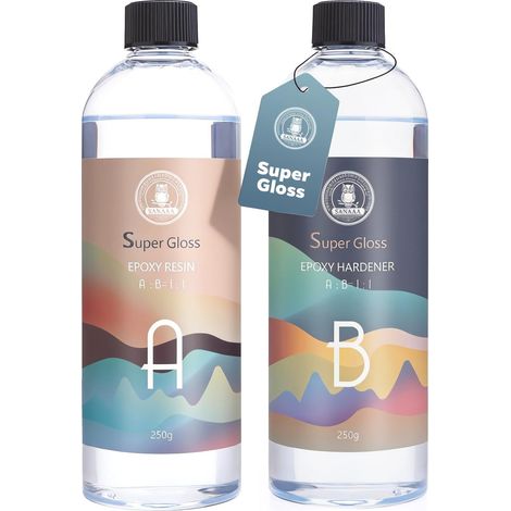 Résine époxy super transparente brillante anti-jaunissement 500 g, résine autonivelante et durcisseur, transparente et sans bulles, convient pour bijoux, revêtement en bois et résine coulée (1/5)