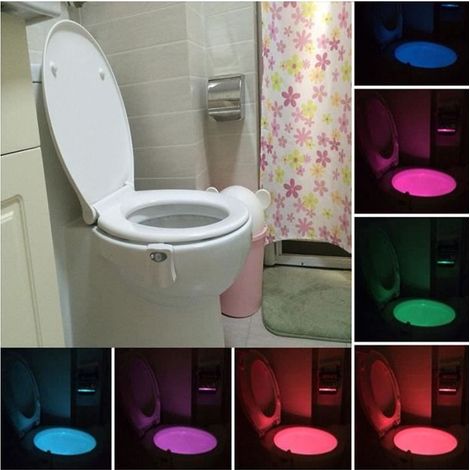 1 Stück LED-Toilettenleuchte, Nachtlicht mit Bewegungssensor, Badezimmer-Toilettensitz-Nachtlicht, 8 Farben (1/5)