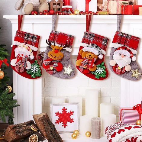 Lot de 4 chaussettes de Noël à suspendre, petites chaussettes de Noël, chaussette de Noël personnalisée (1/5)