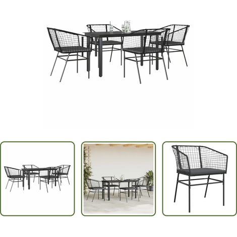 vidaXL Juego de comedor jardín 5 piezas cojines ratán sintético negro (1/5)