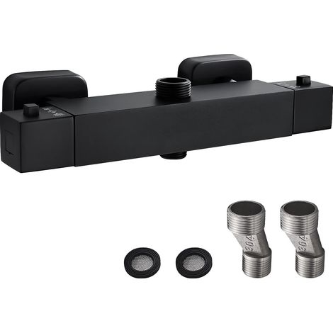 Thermostatic Shower Mixer Tap with 2 Outlets, Black (1/5)