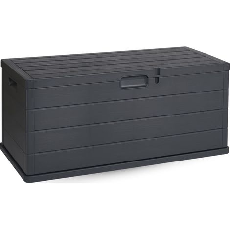 Baule da giardino impermeabile e lucchettabile con ruote - Capacità 340 litri - Cassapanca da esterno effetto legno color antracite - Misura 118x59x57 cm (1/5)