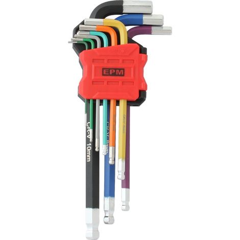 Set di chiavi a brugola con punta sferica, linea rossa, 9 pezzi - E-400-2680 (1/3)