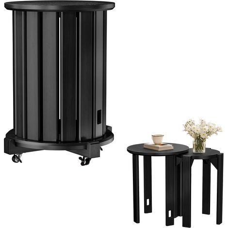 WILITTO Tabourets ronds empilables x4 – Design bois, roulettes mobiles, prêts à l'emploi, idéaux pour maison ou chambre d'étudiant (1/5)