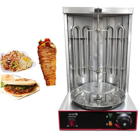 Parrilla eléctrica, máquina de kebab para döner, parrilla eléctrica para döner, máquina de gyro con 2 tubos de calentamiento, parrilla de mesa, máquina de barbacoa para döner, parrilla giratoria autom (1/5)