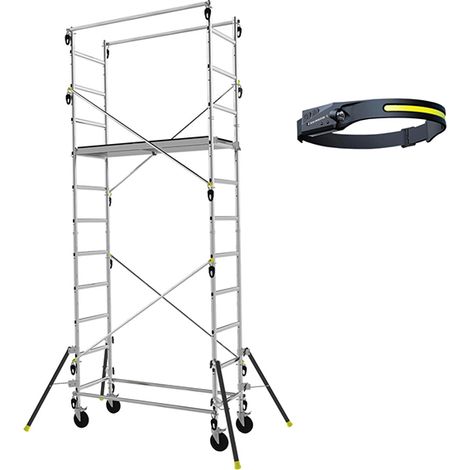 Rollgerüst aus Aluminium : Arbeitshöhe 4.70m maxi + Stirnlampe - 347703-LAMPE