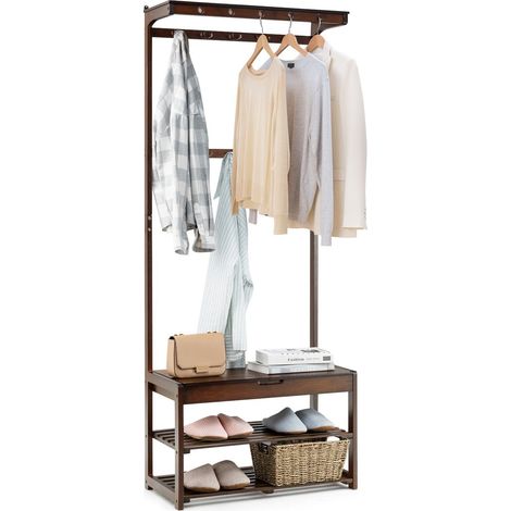 3 in 1 Hall Tree Shoe Storage Entryway Storage Organizer with 10 Hanging Hooks (1/5)