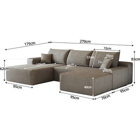 Canapé angle modulaire sans structure 270 cm méridienne L, moderne assise profonde sans montage compressé, salon chambre appartement, coloris camel (1/5)