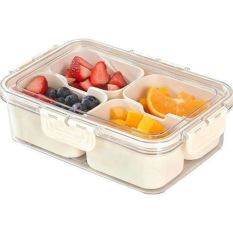 Snack Box, 4 Compartiment Boîte à Collation avec Couvercle et Poignée, Portable Plateaux à Collation avec Compartiments, Transparent Assiette de Snack per Picnic e Riunioni di Famiglia (1/5)