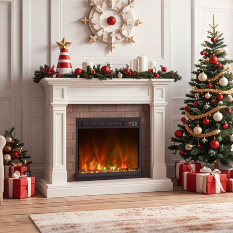Insert de Cheminée Électrique 18" Chauffage Cheminée Encastré 1500W avec Télécommande Minuterie 0,5-9H Couleur de Flamme Noir (1/3)