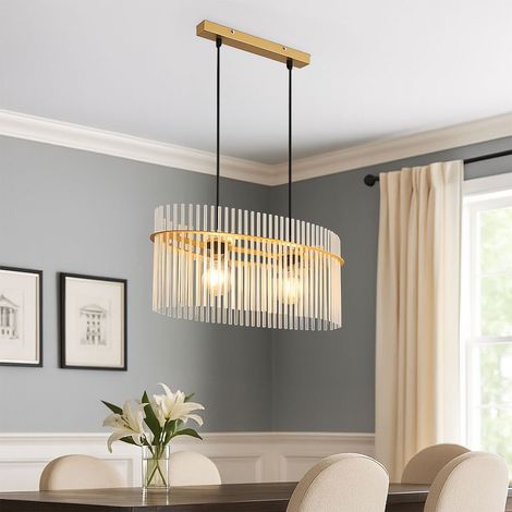 Hängeleuchte Pendellampe Wohnzimmerlampe Glasstäbe opal 2 flammig Esszimmerleuchte , Metall, 2 Flammig E27, LxBxH 60x23x140 cm (1/5)