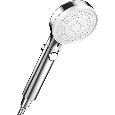 Handbrause mit Stoppfunktion, 3 Strahlarten, Hochdruck, Wassersparend, Chrom (1/5)
